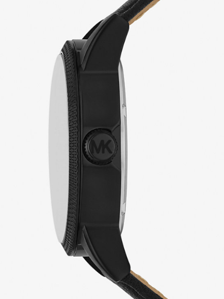 MK Oversized Hutton Black-Tone and Leather Watch
