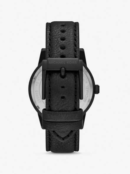 MK Oversized Hutton Black-Tone and Leather Watch
