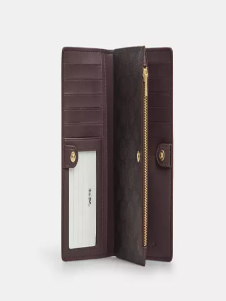 Slim Zip Wallet In Colorblock Signature Canvas I COACH