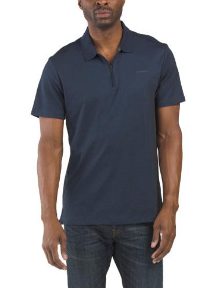 Short Sleeve Birds Eye Interlocked Zip Polo I CALVIN KLEIN