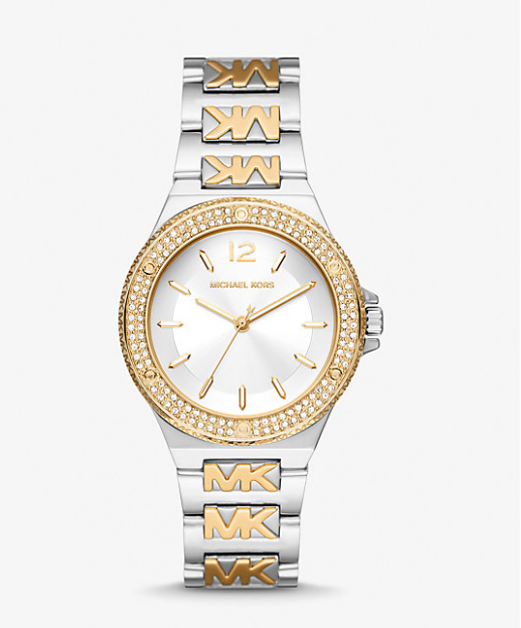 MK Lennox Pavé Two-Tone Logo Watch