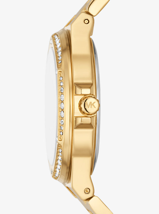 Michael Kors Lennox Pavé Logo Gold-Tone Logo Watch