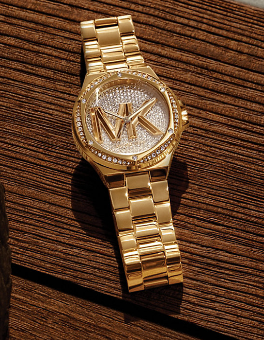 Michael Kors Lennox Pavé Logo Gold-Tone Logo Watch