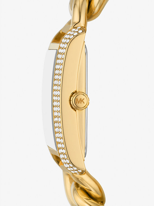 MK Mini Emery Animal Pavé Gold-Tone Curb Link Watch