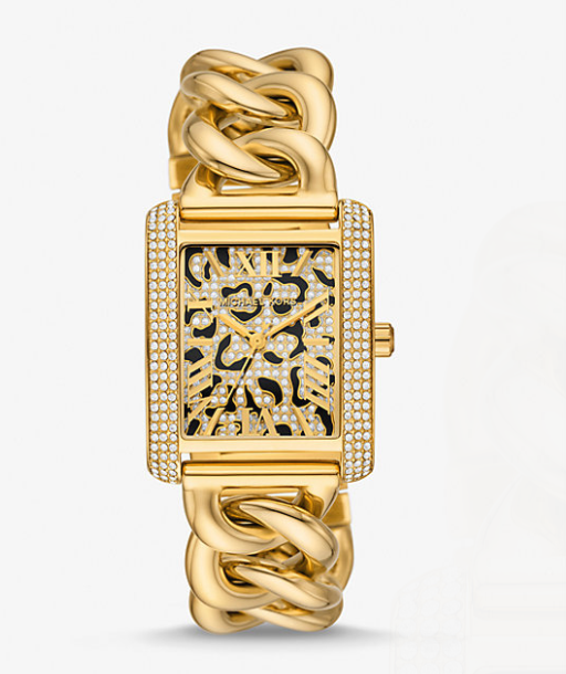 MK Mini Emery Animal Pavé Gold-Tone Curb Link Watch