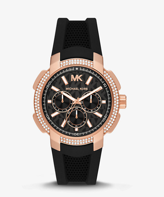 MK Oversized Sydney Pavé Rose Gold-Tone and Logo Watch