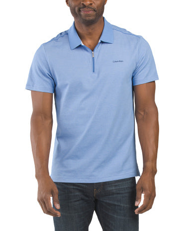 Short Sleeve Birds Eye Interlocked Zip Polo       I      CALVIN KLEIN